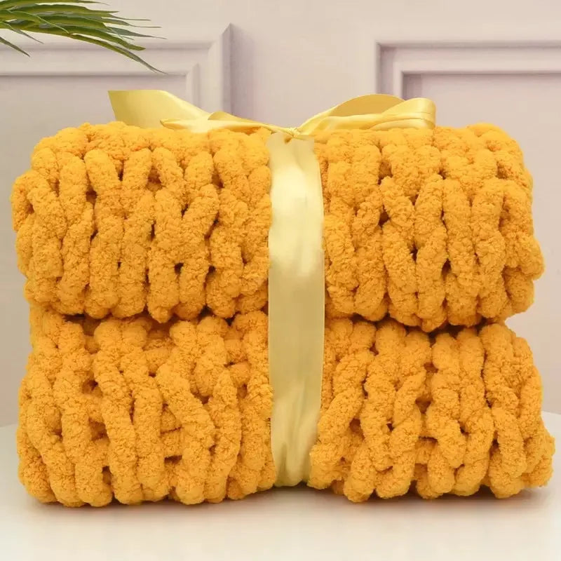 Super Soft Handmade Knit Jumbo Chenille Yarn Chunky Knit Blanket Throw