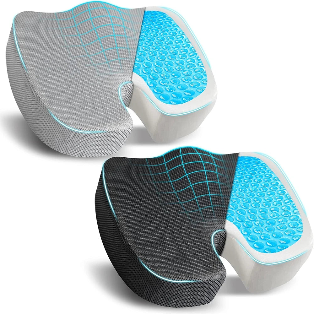 Cooling Gel Memory Foam Seat Cushion with Coccyx Cut-Out, 46 x 37 x 7.5 cm