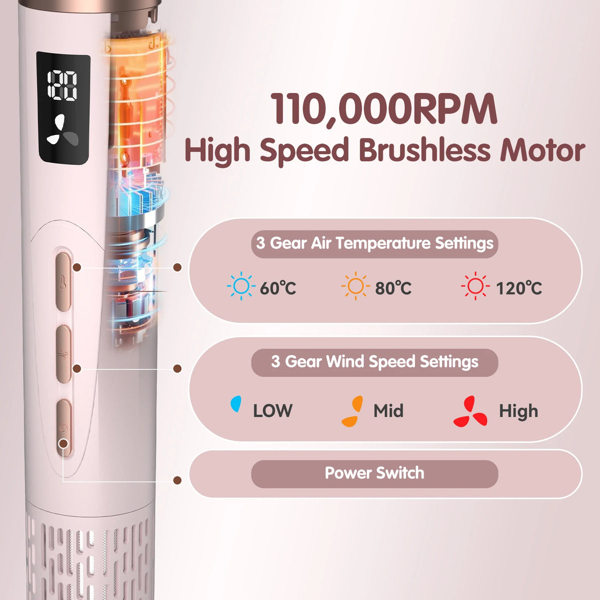 110000 Rpm 8 In 1 Styler Hair Dryer High Speed One Step Hair Dryer Straightener Curly