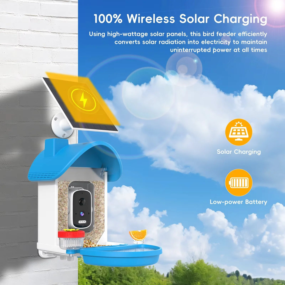 AI Bird Feeder Camera 2.5K Resolution IP65 Waterproof LCD Display Solar Powered Outdoor