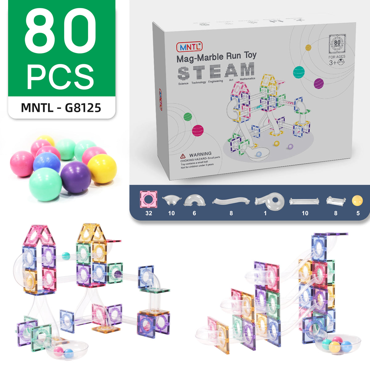 Kids Educational Stem Magnetic Tiles Toys Diy Marble Run 100pcs Magnetic Construction