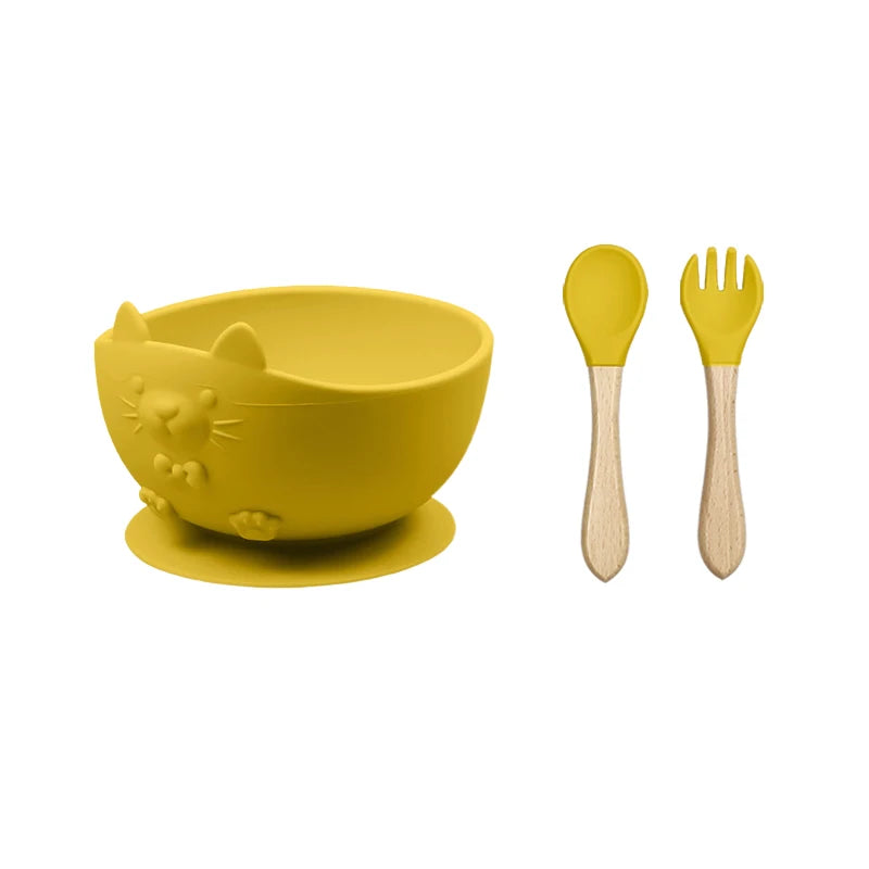Food Grade Silicone Baby Feeding Set With Cup Bowl Plate Bib Spoon and Fork Easy Clean