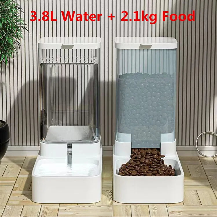 Automatic Dog Cat Feeder and Water Dispenser Set Gravity Pet Feeders Waterer Fountain