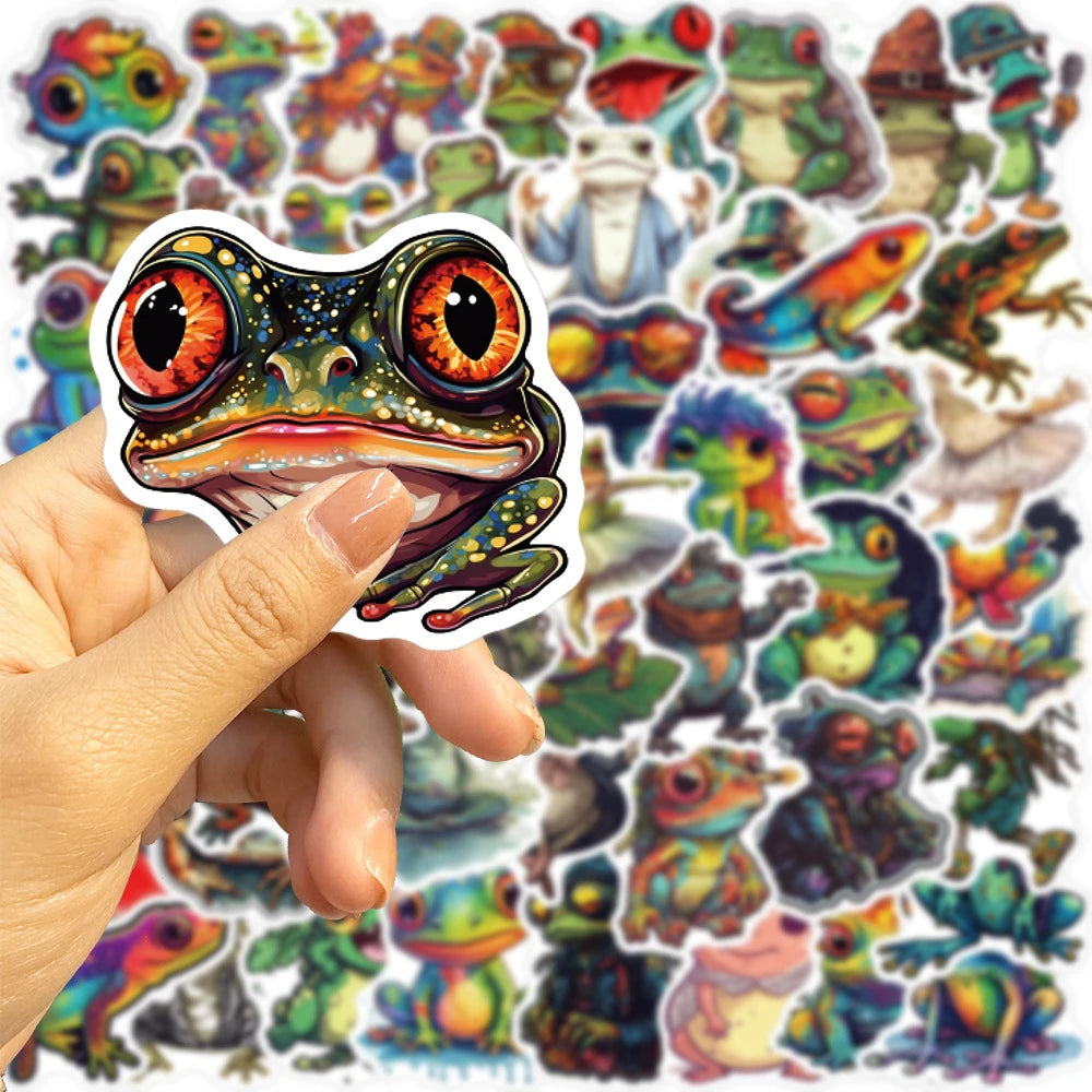 50Pcs Funny Frog Theme DIY Graffiti Stickers PVC Waterproof Self Adhesive Laptop Luggage (Pack of 2)