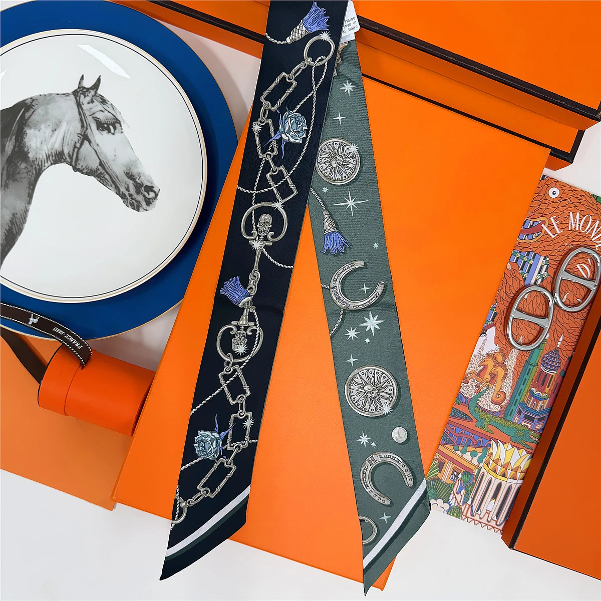 5*86 Cm Neck 100% Silk Scarf Custom Printing Scarves Designer Head Bag Women Stylish