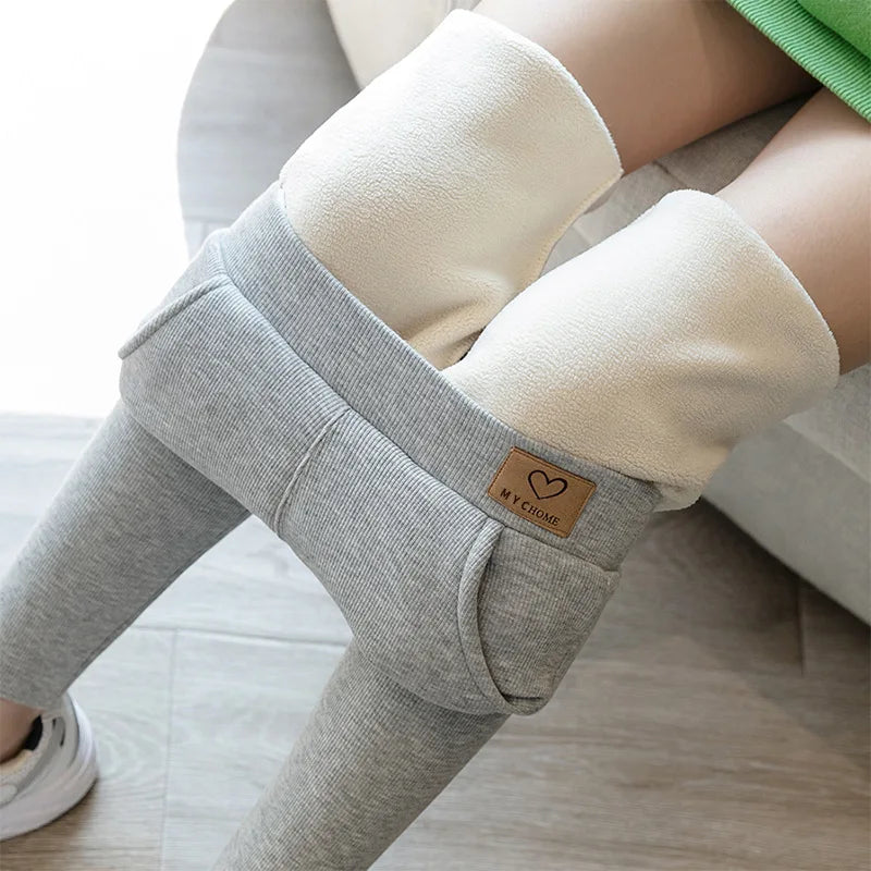 Casual Winter Warm Fleece Leggings Breathable Seamless Knitted Fabric Pockets Thick