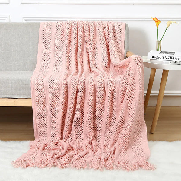 Chunky Knitted Blanket Sofa Throw Blanket With Tassels Weighted Blanket for Winter