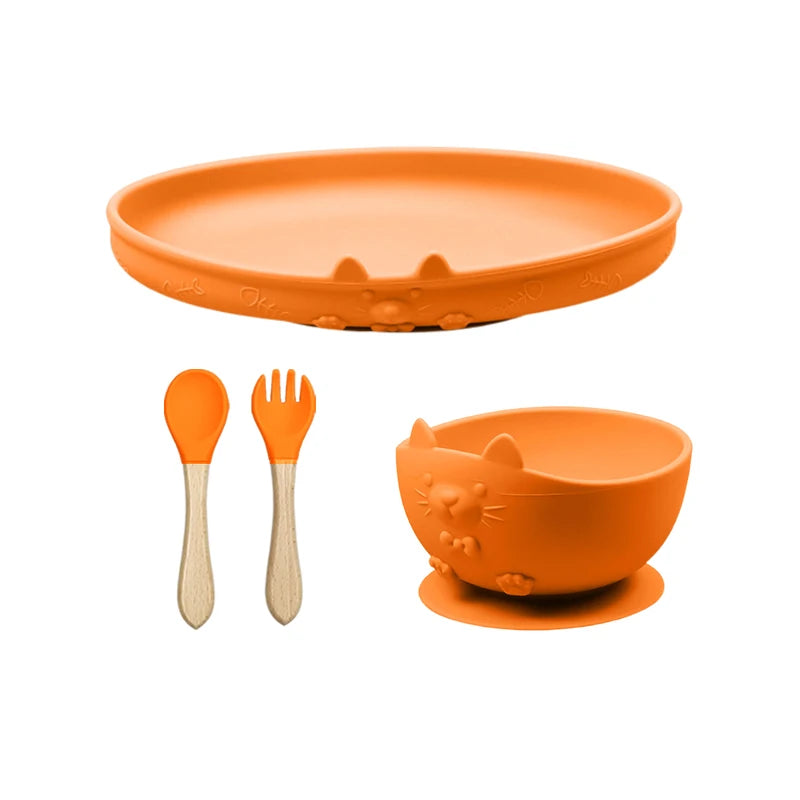 Food Grade Silicone Baby Feeding Set With Cup Bowl Plate Bib Spoon and Fork Easy Clean