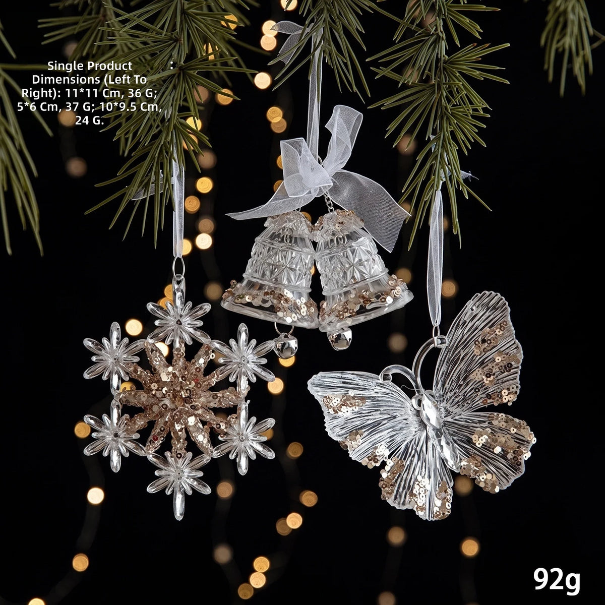 Christmas Ornaments Sequins Acrylic Transparent Snowflake Pendant Hanging Decor Christmas