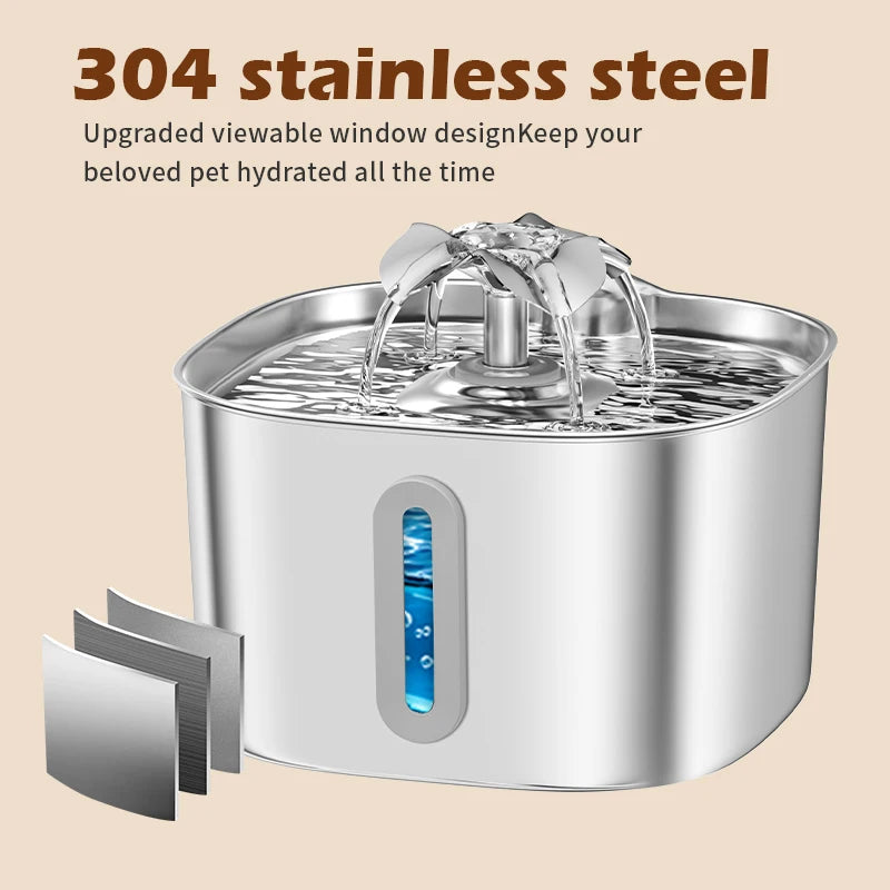 3.2L 304 Stainless Steel Automatic Cat Water Fountain Dog Dispenser Ultra Quiet Silent
