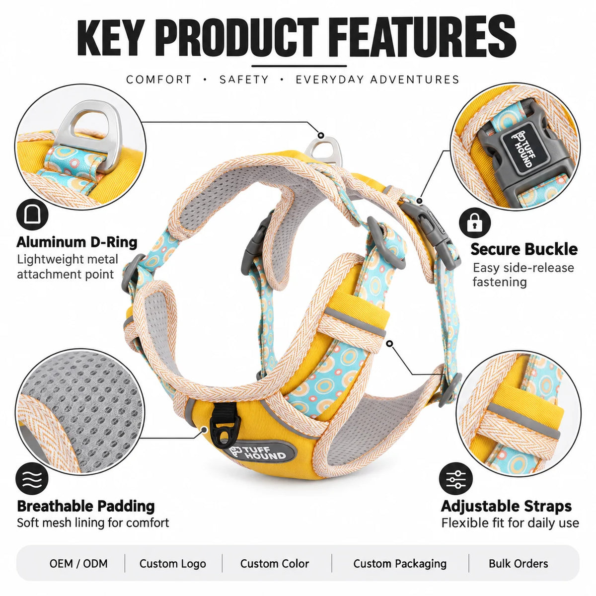 Breathable Pet Harness Adjustable Lightweight Dog Harness for Everyday Walks with D-Ring