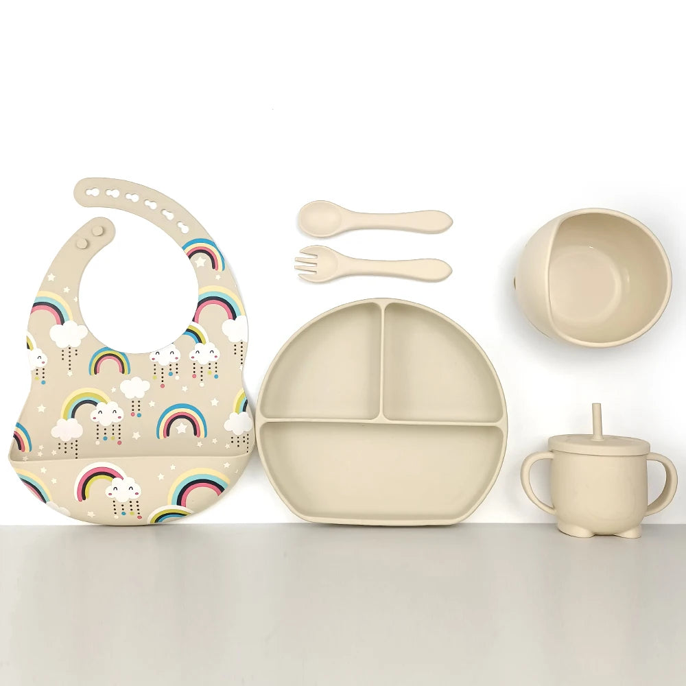 8pc Bebe Silicone Feeding Set Toddler Weaning Set Suction Bottom Infant Dining Tableware