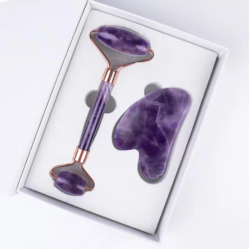 Natural Crystal Gua Sha Stone with Optional Face Roller in 9 Colors