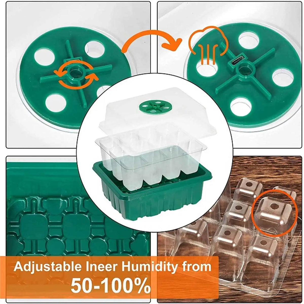 5Pack Seed Starter Tray With Grow Lights Seedling Kit Plant Humidity Domes Indoor