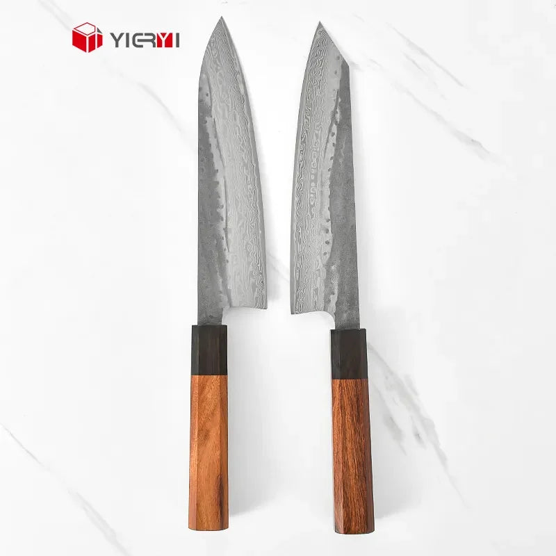 Professional Japanese Style Damascus Steel Kiritsuke Chef Knife Set 2-Piece Kitchen Tools