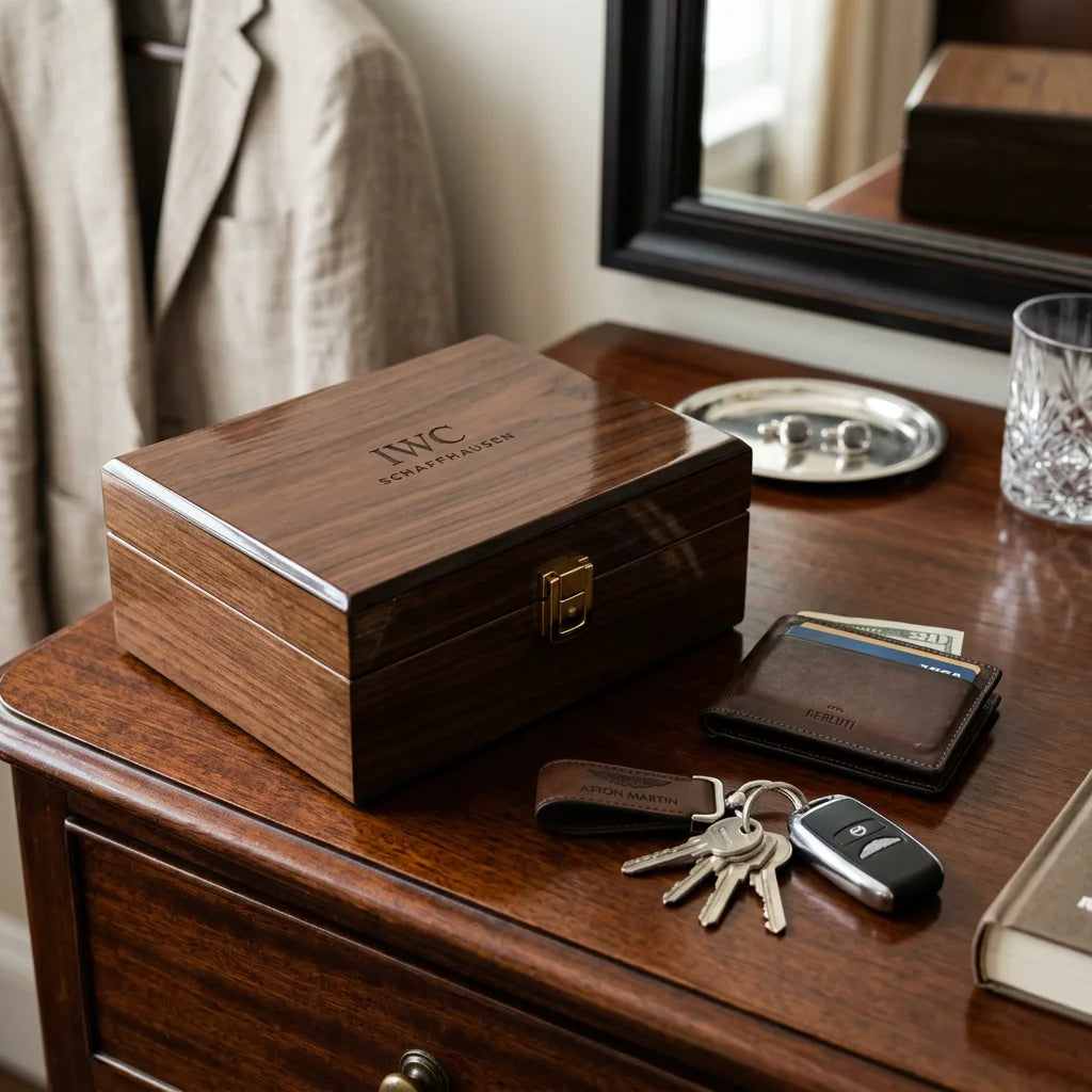 Modern Minimalist Oak Wood Desktop Organizer Box with Removable Dividers