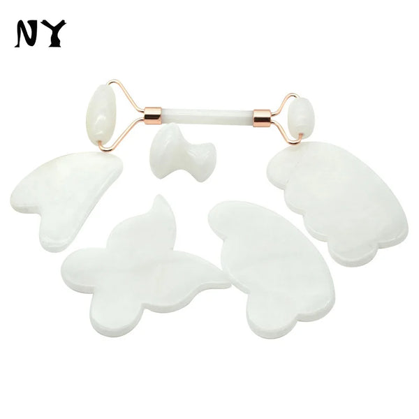 Natural ClassA+ White Jade Roller and Guasha Set for Skin Tighten and Massage