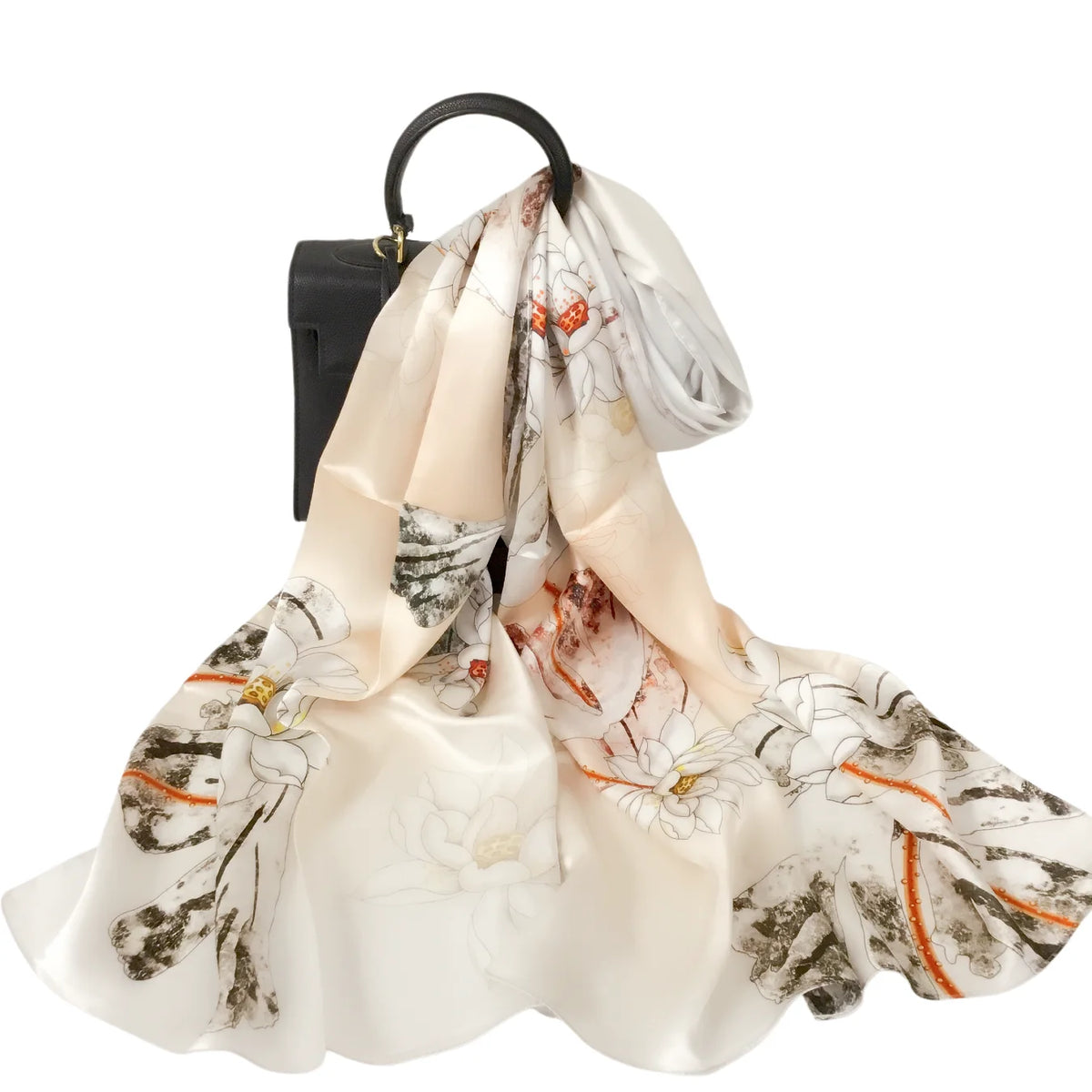 Luxury 100% Mulberry Silk Shawl for Women Custom Digital Print Vintage Floral Long Scarf