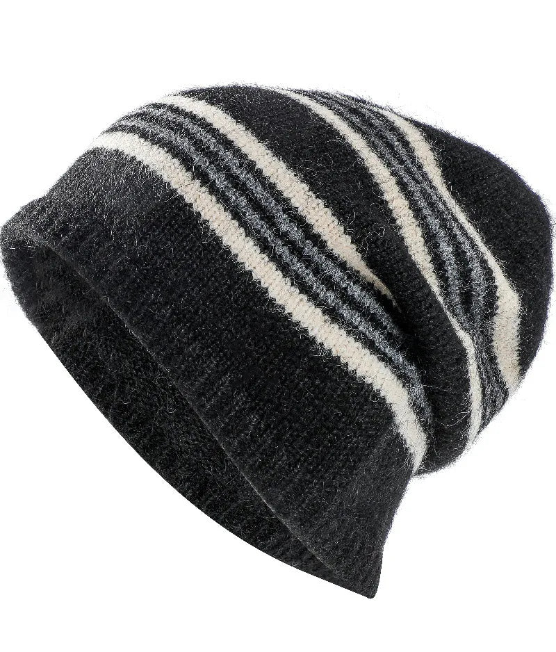Winter Striped Wool Blend Beanie Hat Custom Unisex Jacquard Slouchy Knit Cap Thermal