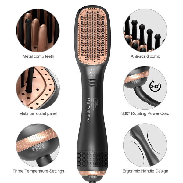 3 in 1 Hot Air Comb Hair Dryer Brush Blow Dryer Hair Curler Straightener Multi-Function