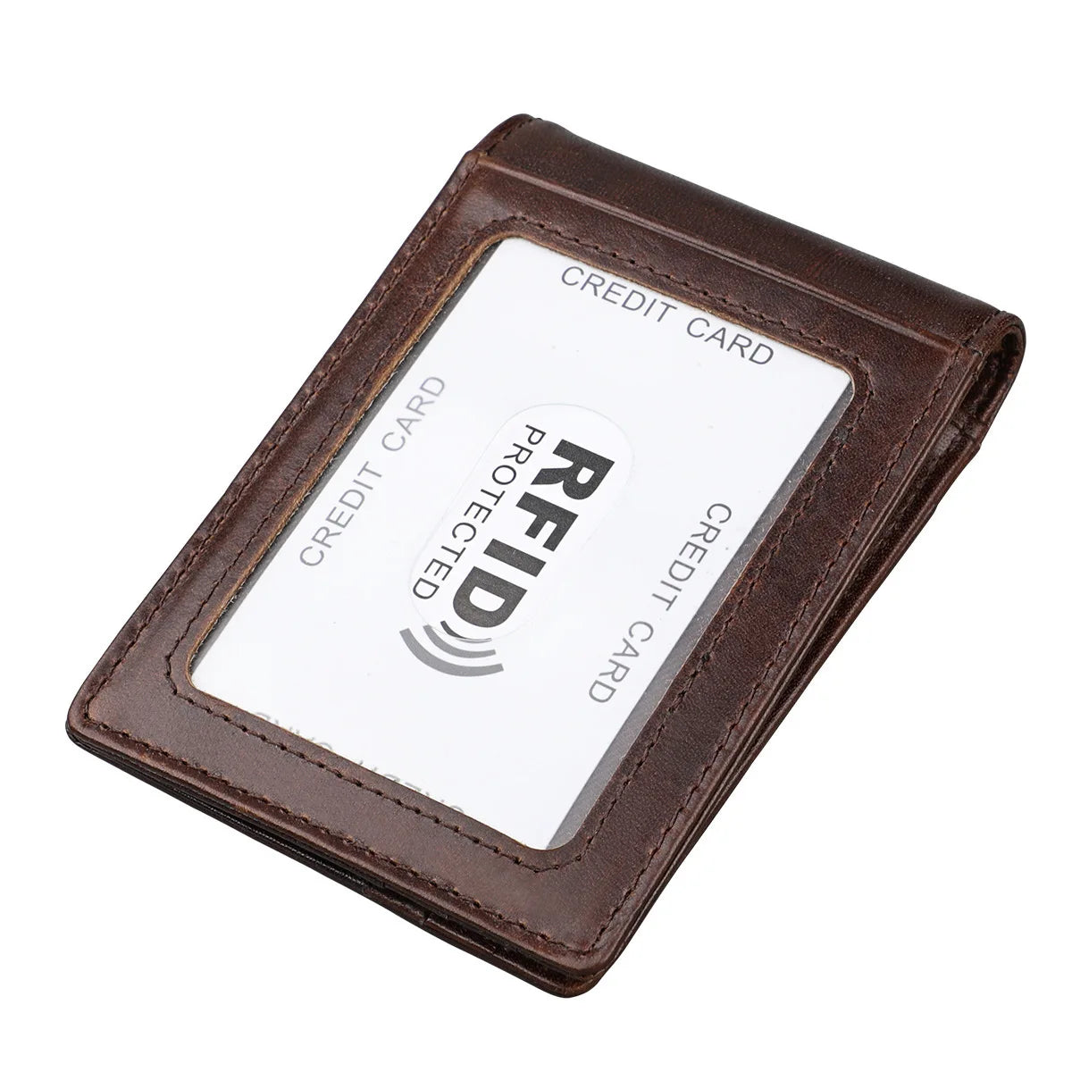 Men'S RFID Blocking Black Genuine Cowhide Leather Slim Wallet Vintage Retro ID Photo Card