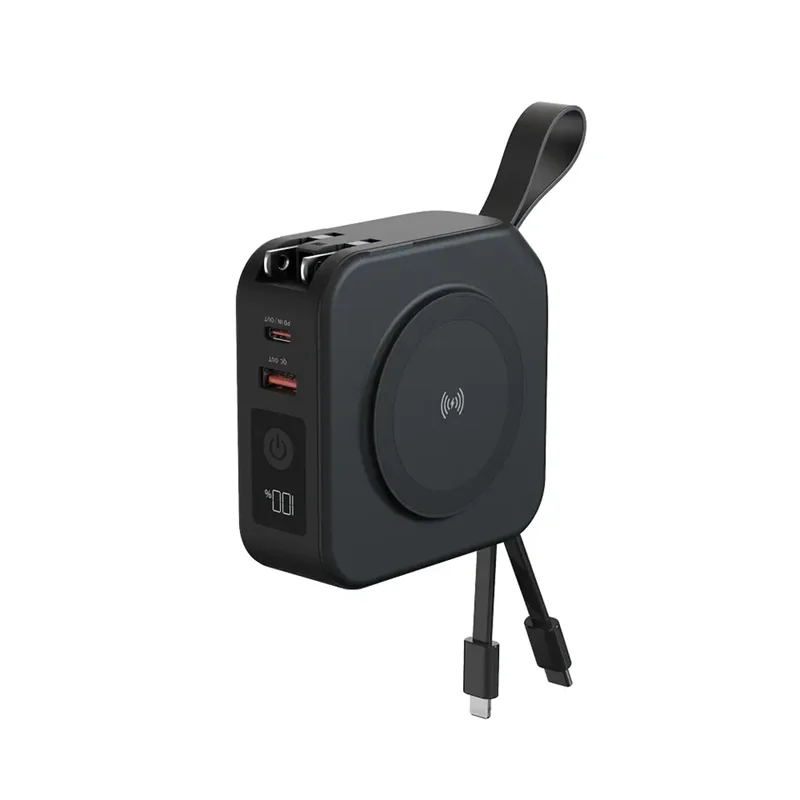 Magnetic Wireless Power Bank Universal Travel Charger Pouch 5-IN-1 with Plugs