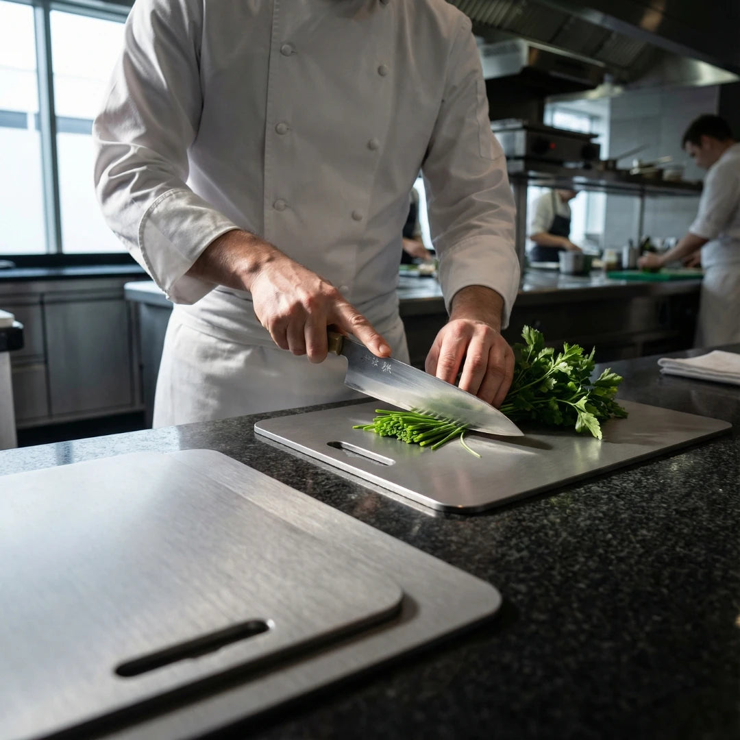 Professional Titanium Chopping Board-Ultra-Light 1mm Hypoallergenic Corrosion-Proof