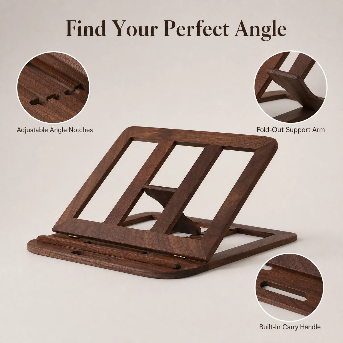 Wooden Adjustable Laptop Stand with Cooling Foldable Desk Holder for Students, Reading