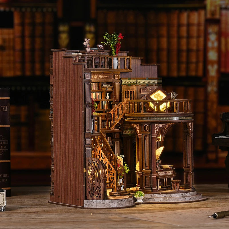 Vintage Loft Study Hall Book Nook a 3D Wooden Puzzle and Miniature Dollhouse Kit