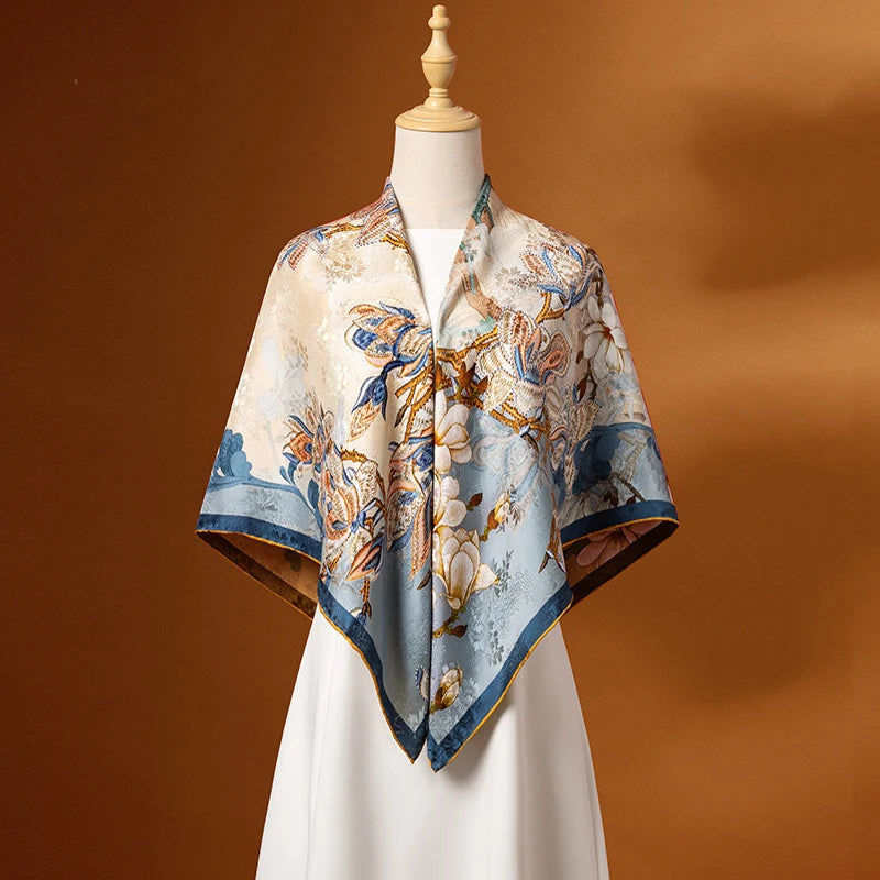 Customizable Silk Satin Shawl 100% Mulberry Silk Digital Printed Women Custom Hand Rolled