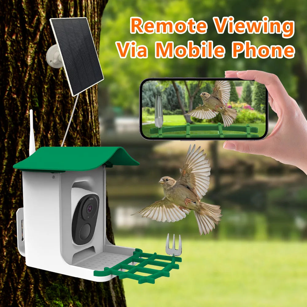 Bird Feeder Camera with AI Bird Recognition Solar-Powered Voice Intercom & Full-Color