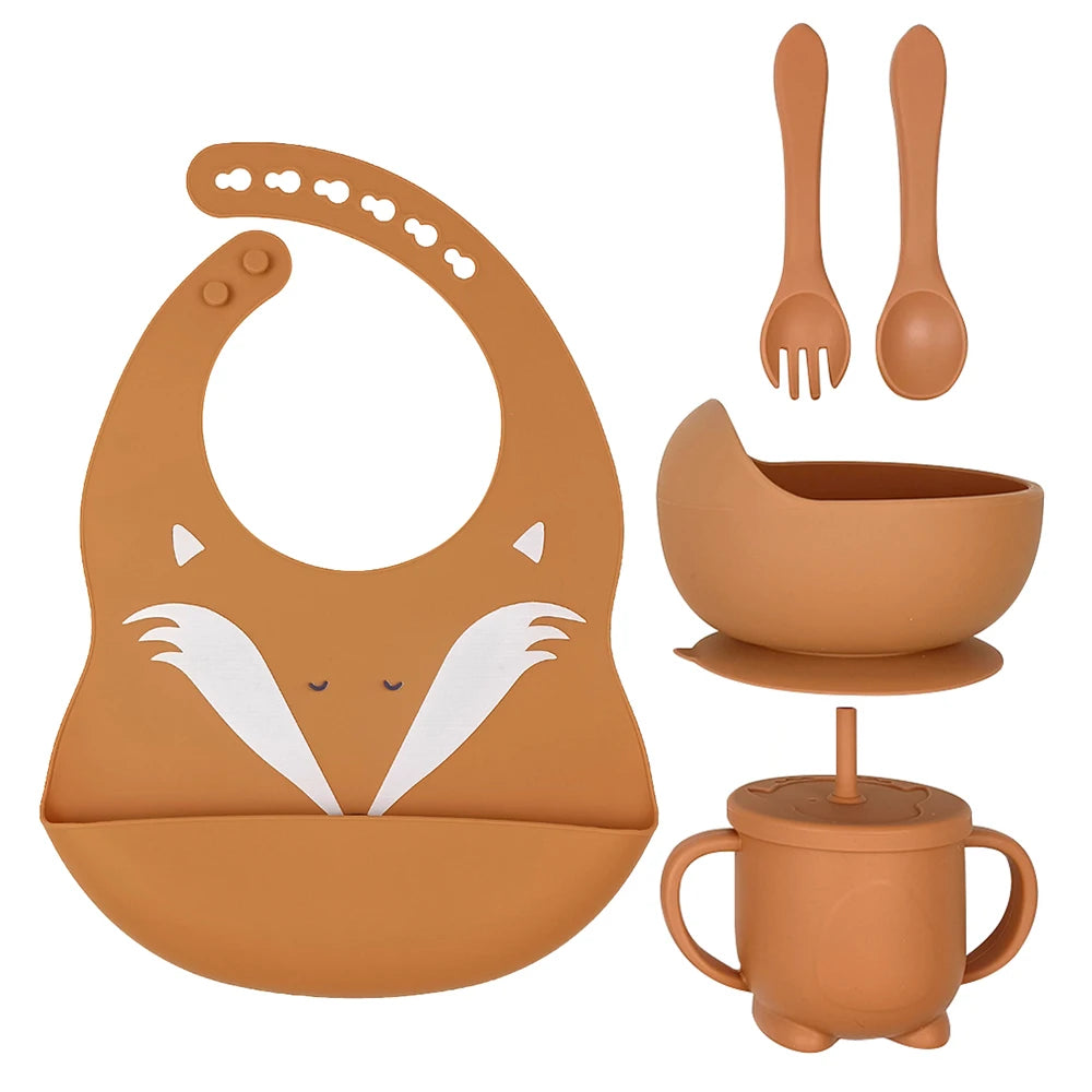 8pc Bebe Silicone Feeding Set Toddler Weaning Set Suction Bottom Infant Dining Tableware