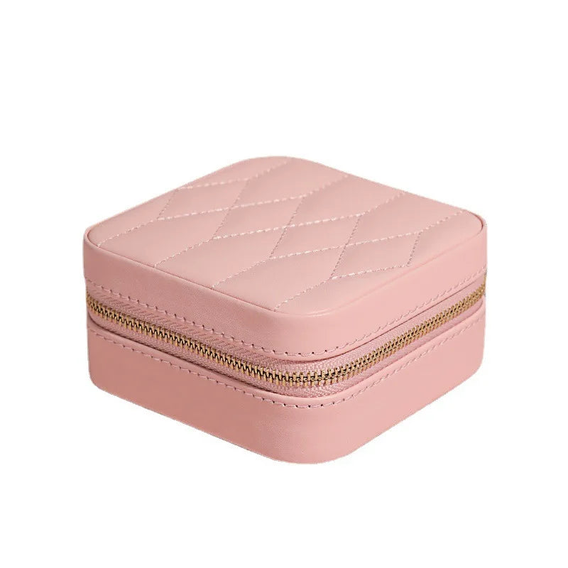 Women'S PU Leather Small Travel Jewelry Box Square Ring Organizer with Mirror