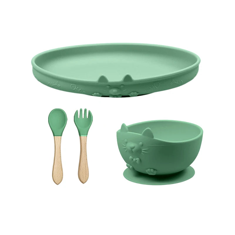 Food Grade Silicone Baby Feeding Set With Cup Bowl Plate Bib Spoon and Fork Easy Clean