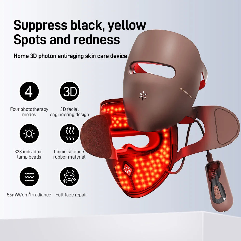 3D Silicone LED Face and Neck Mask with 4 Light Colors Including Red