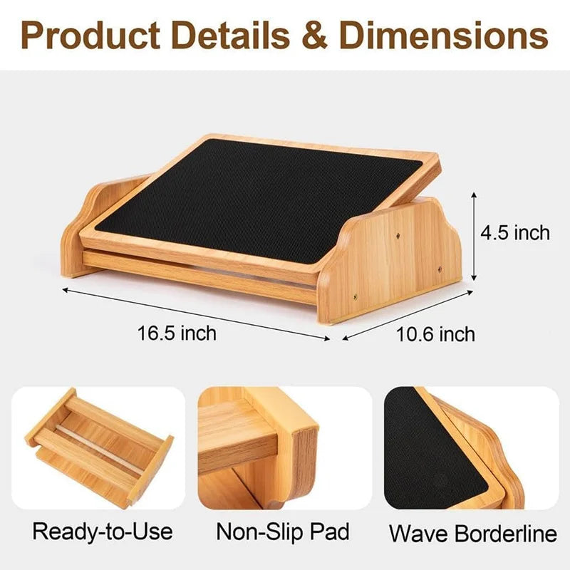 Bamboo Rocking Foot Rest Modern Ergonomic Adjustable Stool with Non-Slip Surface