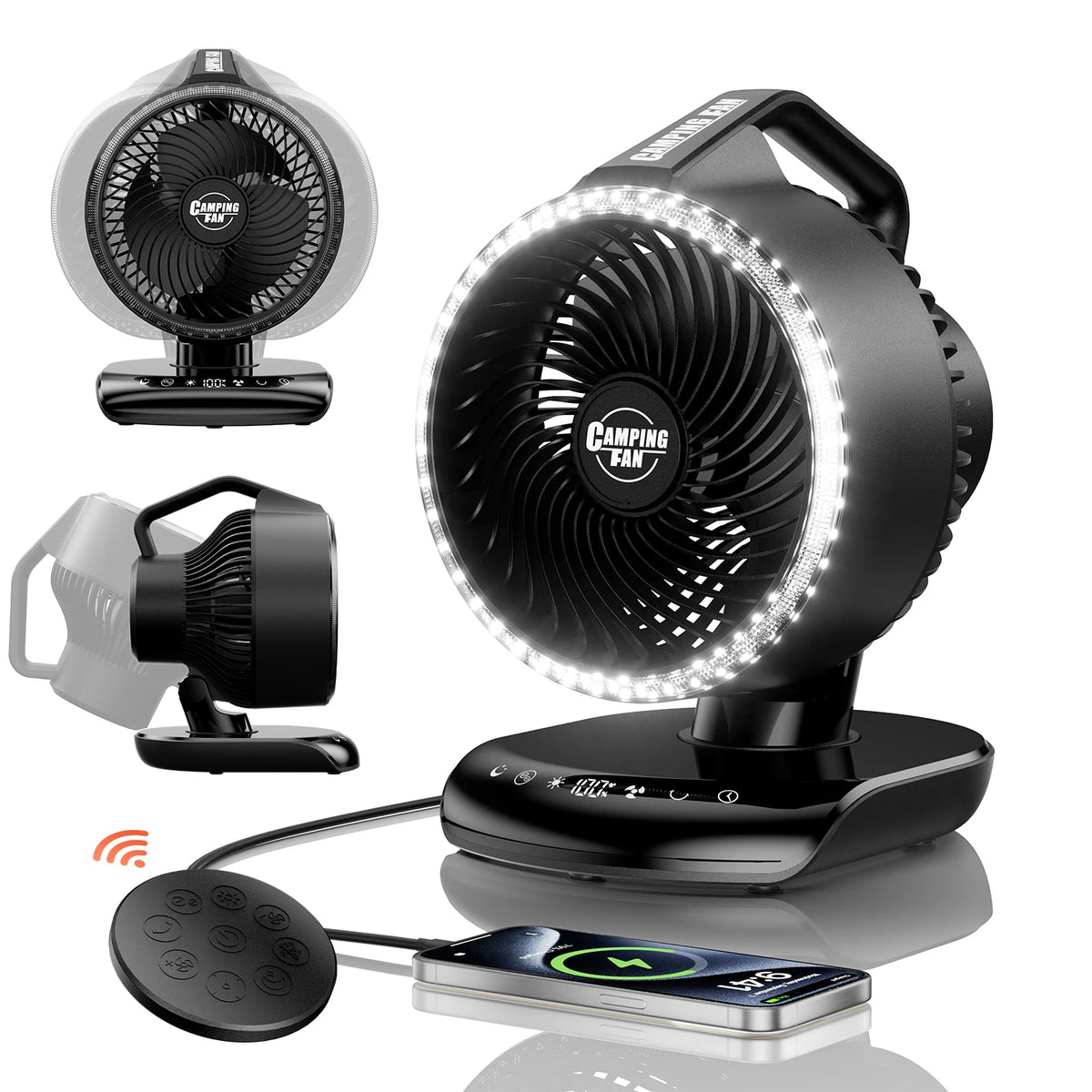 20000mAh Battery Operated Camping Fan with Light 5 Speed Auto Oscillating Remote Control