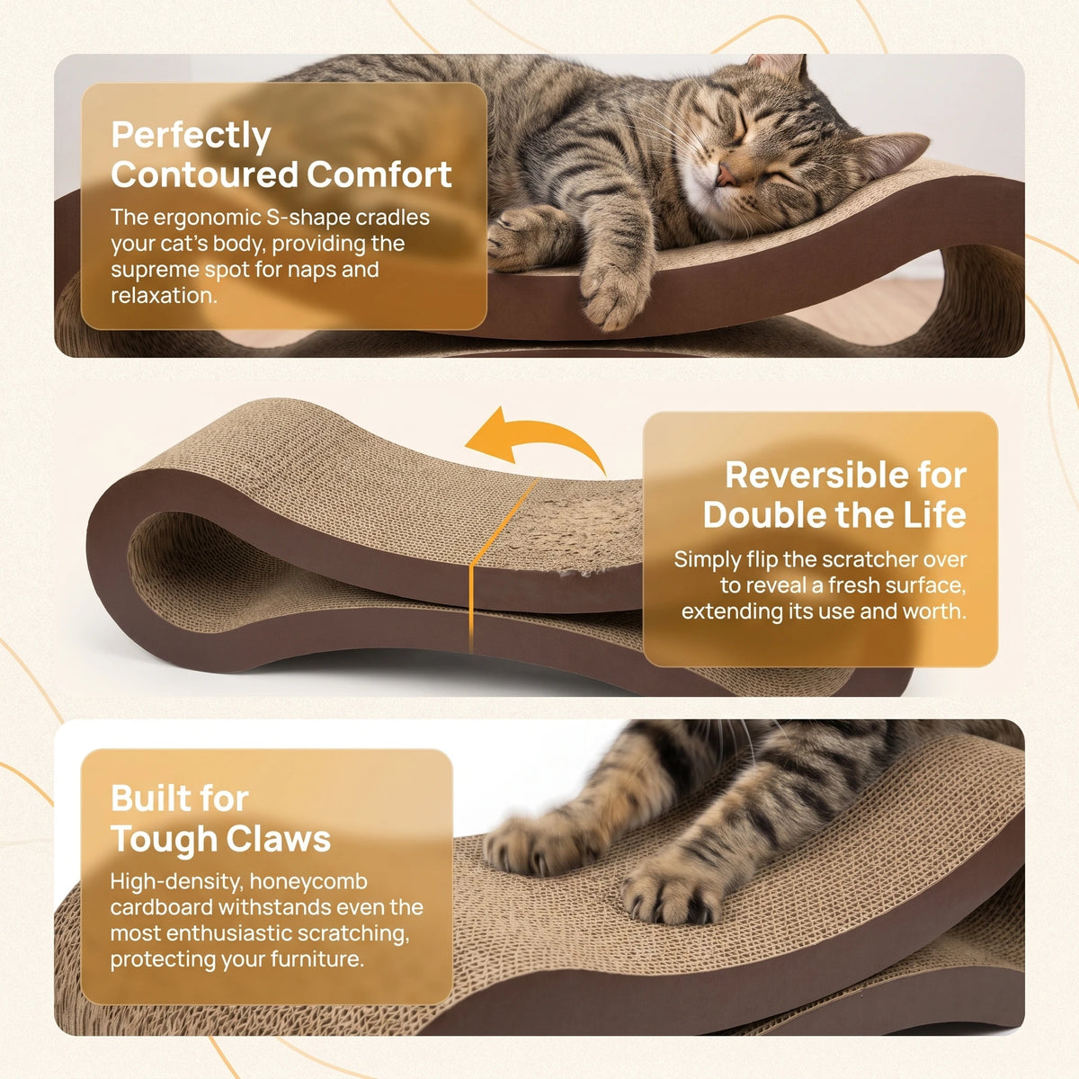Cat Scratcher Board No Shedding Thick Corrugated Paper All-in-One 2-Level Large Cat