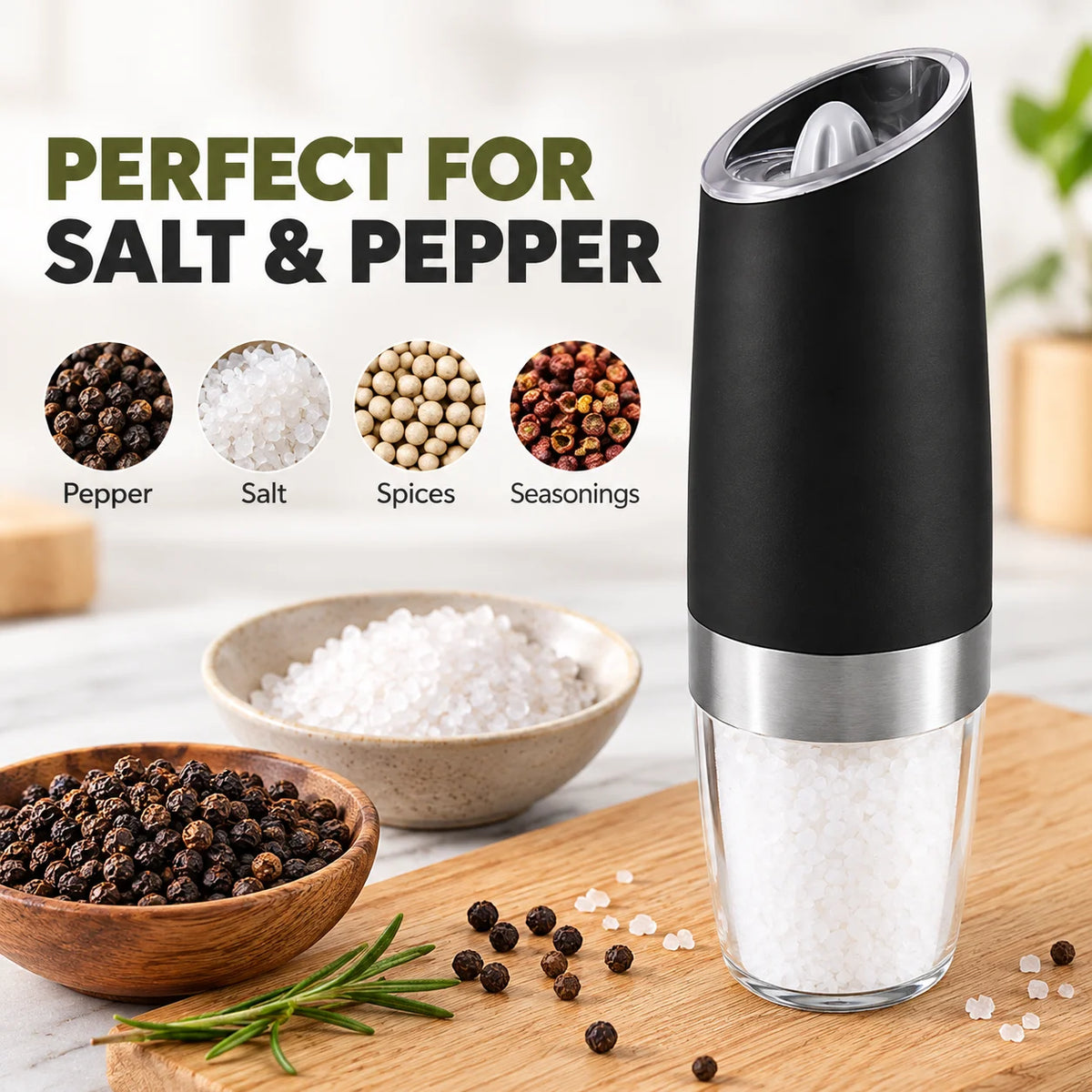 Gravity Electric Salt and Pepper Grinder Automatic Spice Mill with Adjustable Coarseness