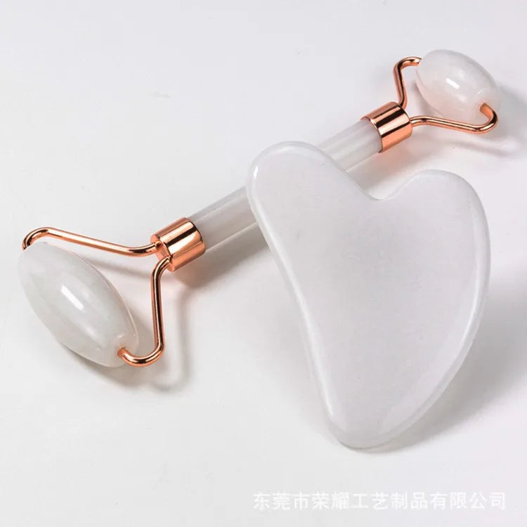 Custom Natural Rose Quartz Pink Crystal Gemstone Heart Body Facial Gua Sha Massage Set