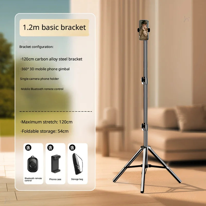 Portable Foldable Ring Light Stand with Phone Holder, Dimmable Live Stream Tripod