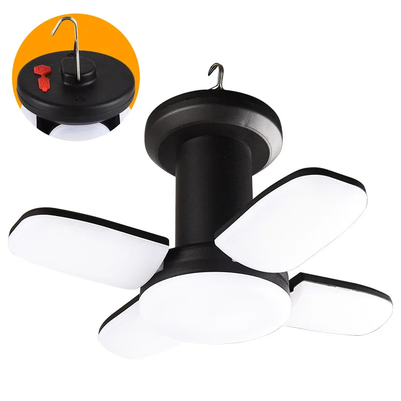 Foldable 4-Leaf Solar Camping Lantern, USB Rechargeable Bright Outdoor Camp Light,