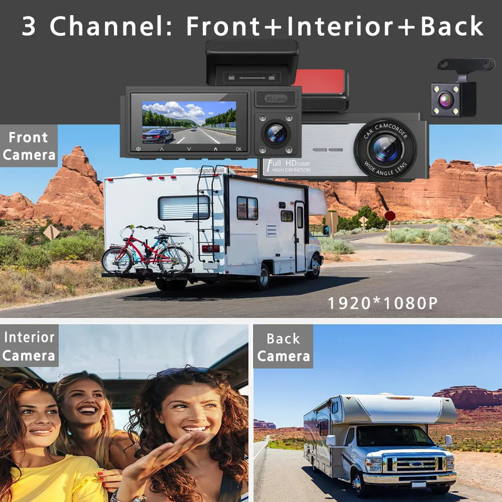 3 Camera Dash Cam for Cars 1080P Video Recorder Front Camera Car DVR Rear View Camera