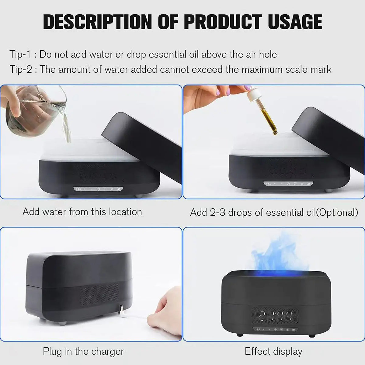 Large-Capacity Ultrasonic Aromatherapy Humidifier with Colorful Flame Light, Bluetooth
