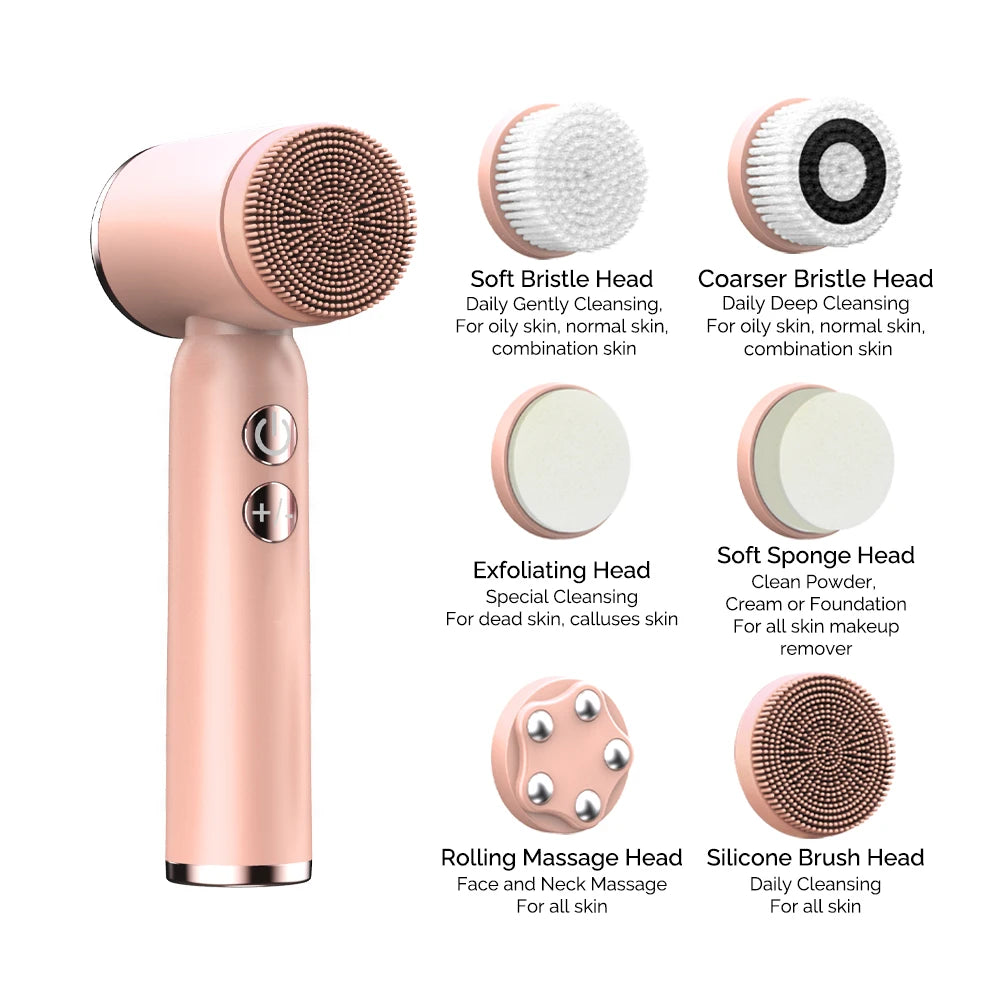 Led Waterproof Face Cleaning Brush Exfoliating Massage Face Wash Brush Silicone Electric