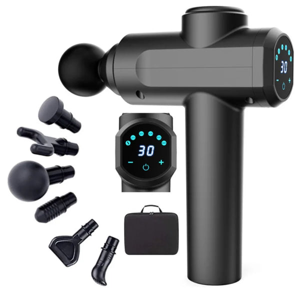 6 Massage Heads Deep Tissue Powerful Handheld Massage Gun LCD Display 30 Speed Settings