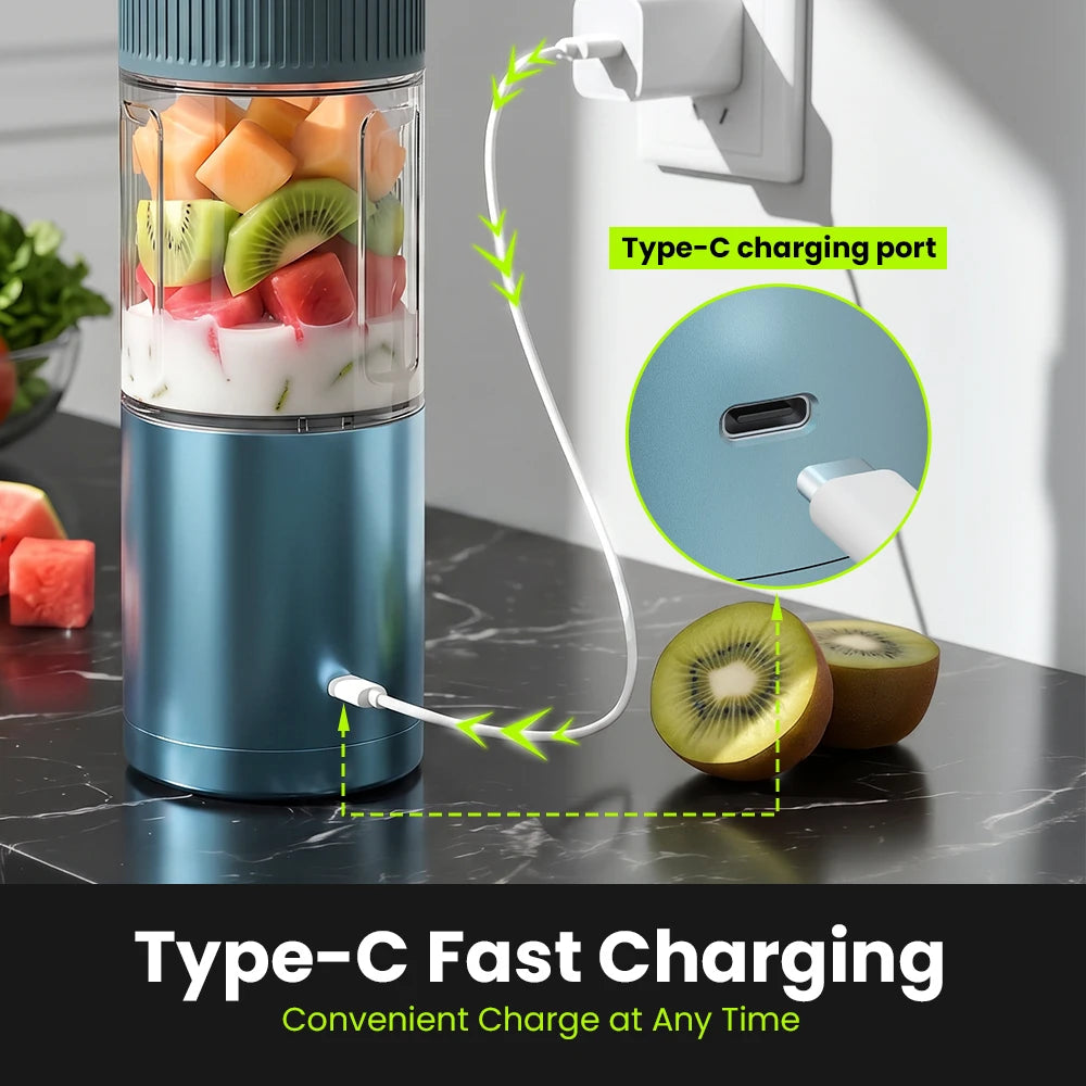 Portable Blender Stainless Steel Blades USB ChargingSmoothie Maker for Home and Travel