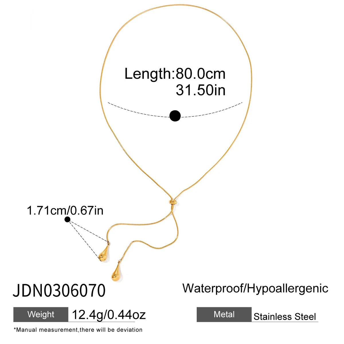 18K PVD Gold Plate Stainless Steel Necklace Waterproof Modern Classic White Zircon