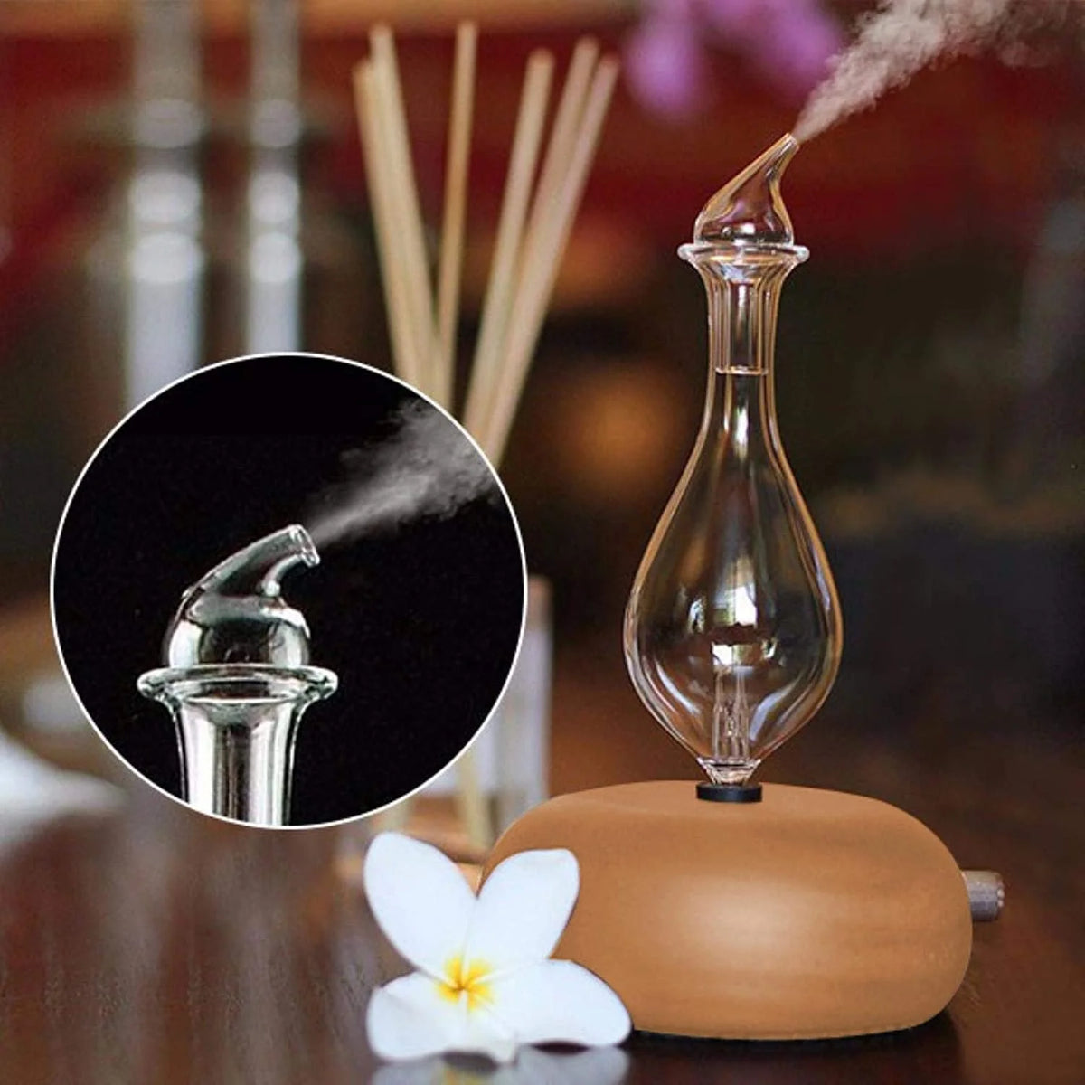 USB Powered Electric 50ml Wood Glass Aromatherapy Nebulizer Portable Waterless Essential