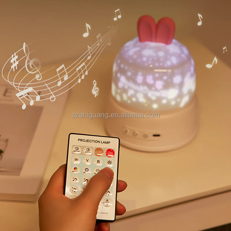 Bluelight Rabbit Shaped Baby Gift Set Starry Star Projector Night Light Bunny Music Box